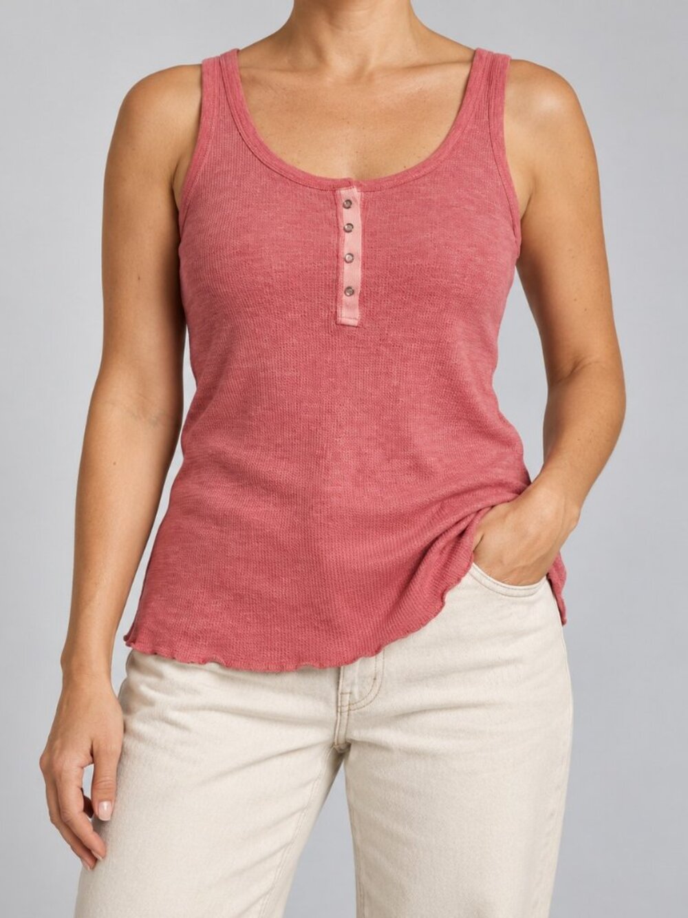 Waffle Knit Henley Tank